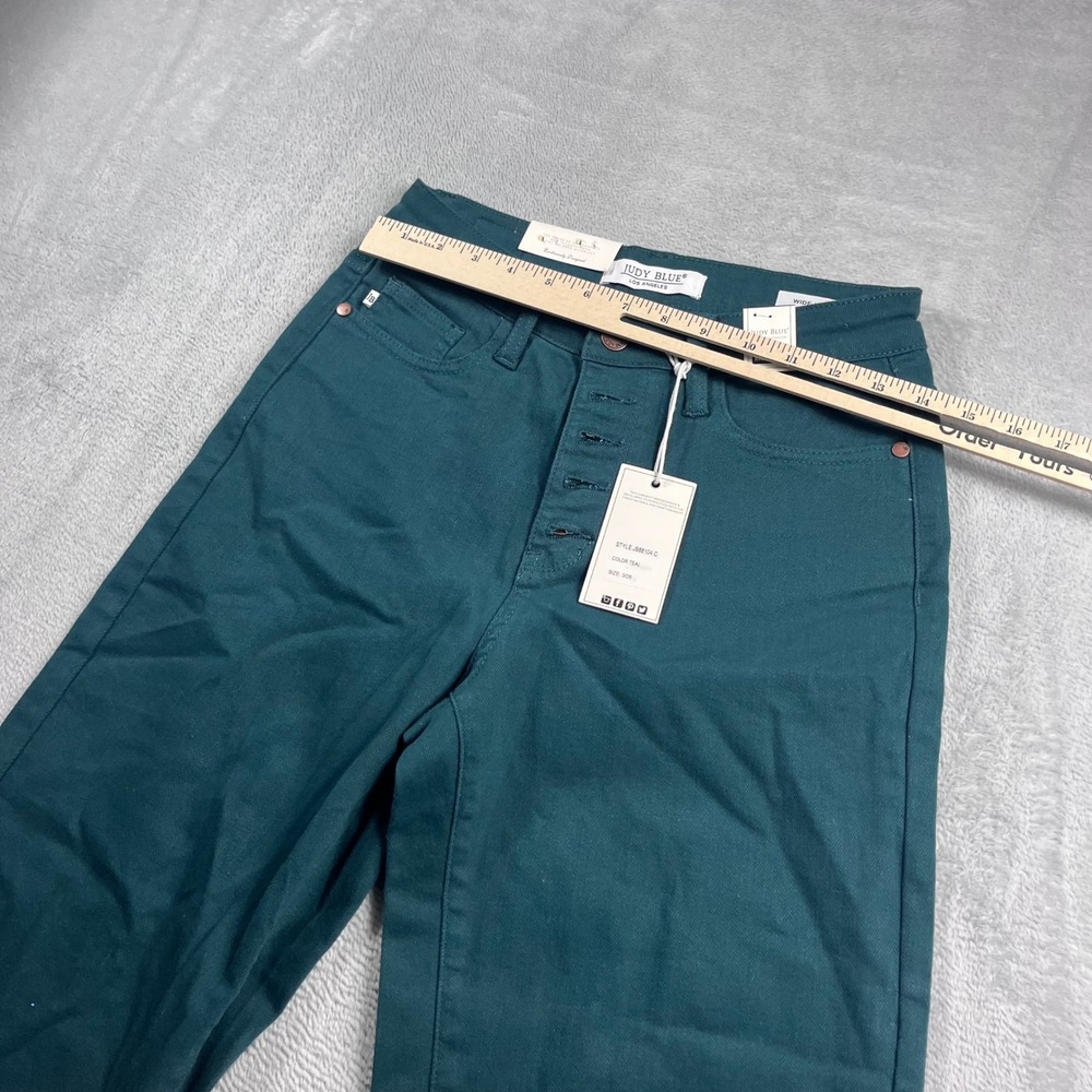 Judy Blue Womens High Waist Wide Leg Crop Teal Jeans Raw Hem JB88104 C Size 3/26 - Picture 5 of 12